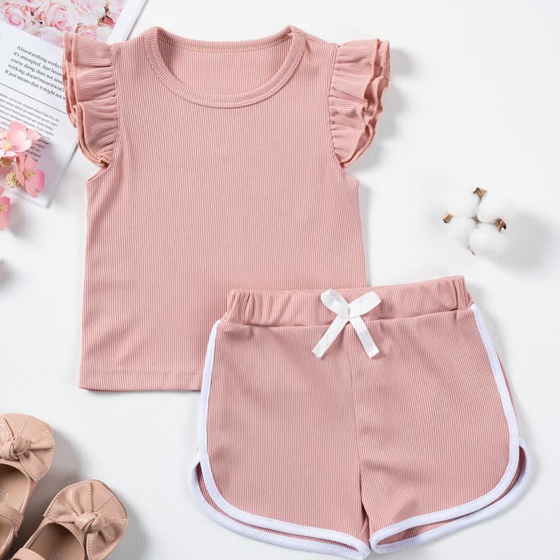 Toddler Girls Ribbed Ruffle Top and Shorts 2-piece Set - Pink - 5-6Y - image 3