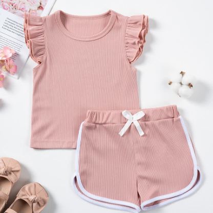 Toddler Girls Ribbed Ruffle Top and Shorts 2-piece Set - Pink - 5-6Y - image 3