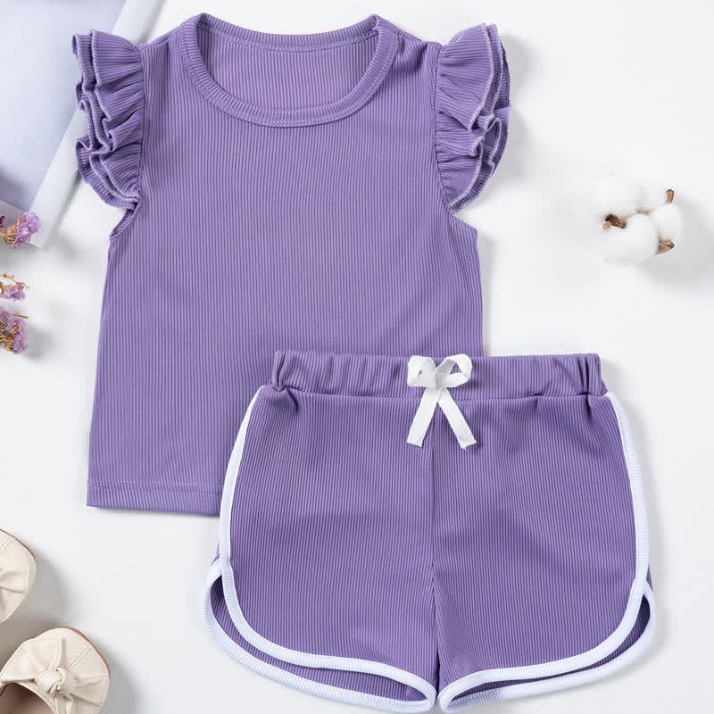 Toddler Girls Ribbed Ruffle Top and Shorts 2-piece Set - Purple - 5-6Y - image 4