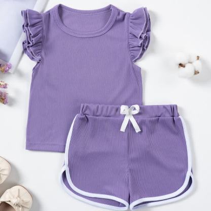 Toddler Girls Ribbed Ruffle Top and Shorts 2-piece Set - Purple - 5-6Y - image 4