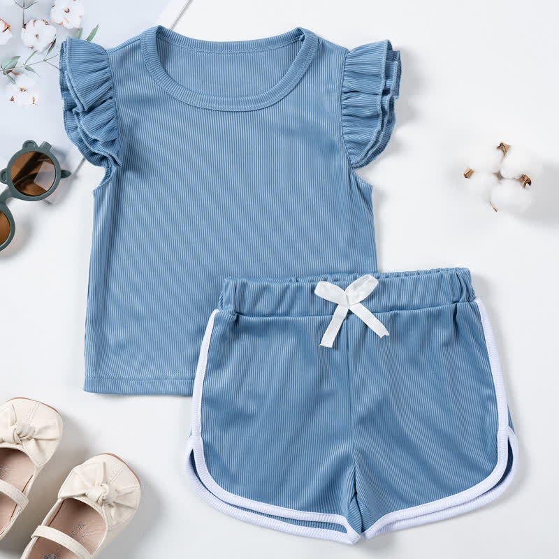 Toddler Girls Ribbed Ruffle Top and Shorts 2-piece Set - Blue - 5-6Y - image 5