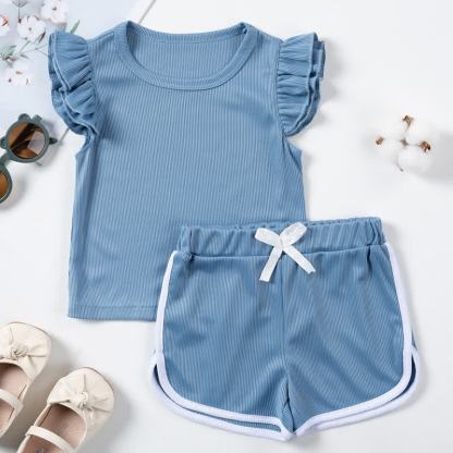 Toddler Girls Ribbed Ruffle Top and Shorts 2-piece Set - Blue - 5-6Y - image 5