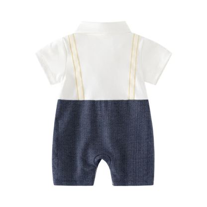 Baby Boy Bow Tie Animal Mock Suspender Summer Romper - image 4