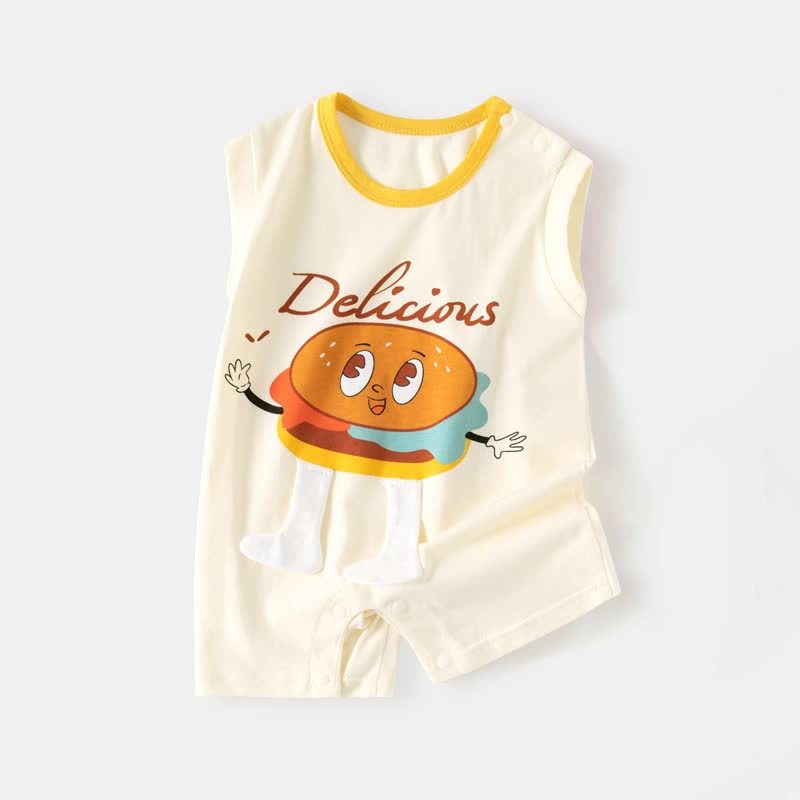 Baby Cartoon Patch Colorblock Sleeveless Onesie - Ivory Hamburger - 18-24M - image 5