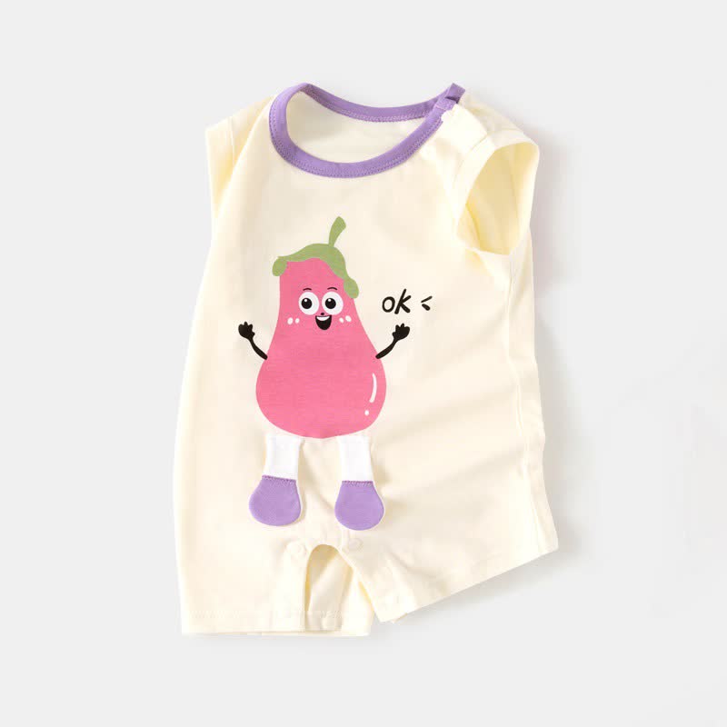 Baby Cartoon Patch Colorblock Sleeveless Onesie - Ivory Eggplant - 18-24M - image 7