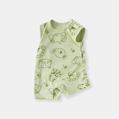 Baby Cartoon Patch Colorblock Sleeveless Onesie - Green Animal - 18-24M - image 11
