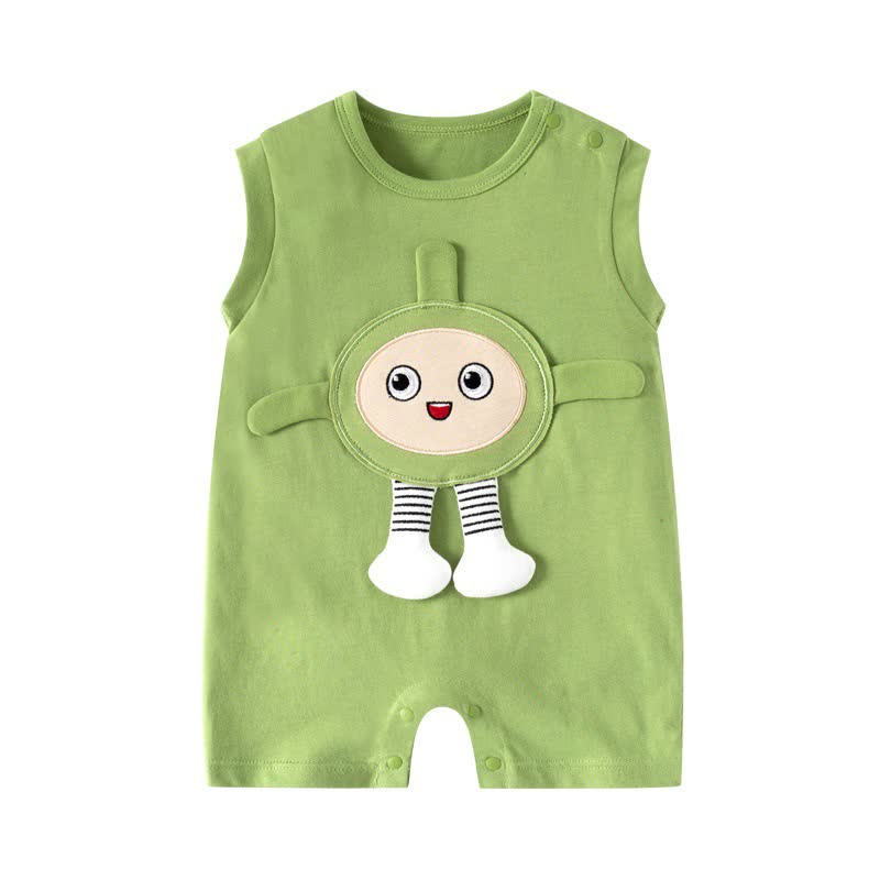 Baby Cartoon Patch Colorblock Sleeveless Onesie - Green Character - 18-24M - image 4