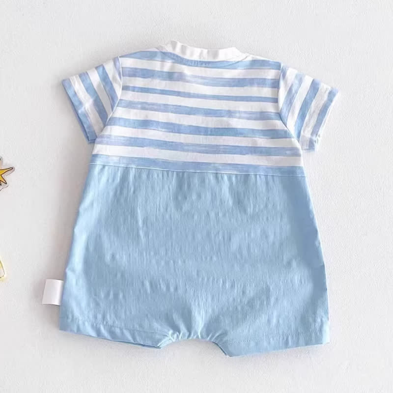 GOOD FRIEND Baby Blue Stripe Cartoon Summer Onesie - image 2