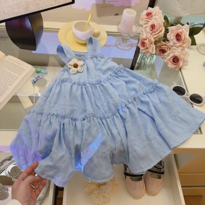 Toddler Girl Flower Applique Tiered Sleeveless Dress - Blue - 10-11T - image 3