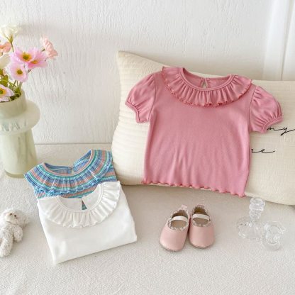 Toddler Girl Ruffle Collar Puff Sleeve Summer T-Shirt - image 6