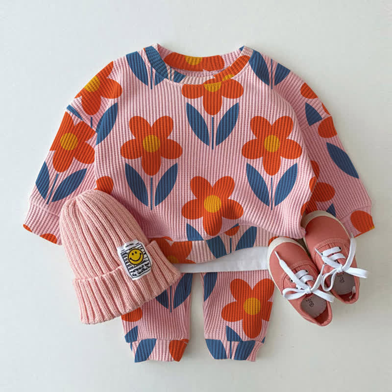 Baby Pink Flowers Waffle 2-piece Set - Pink - 2-3T - image 1