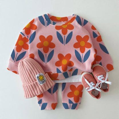 Baby Pink Flowers Waffle 2-piece Set - Pink - 2-3T - image 1