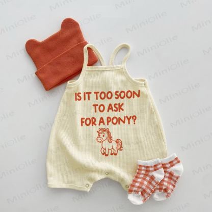 IS IT TOO SOON TO ASK FOR A PONY? Baby Beige Waffle Suspenders Romper - Beige - 18-24M - image 1