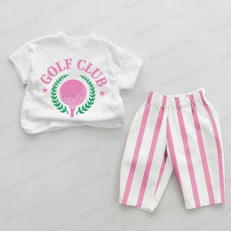 GOLF CLUB Baby Girls Pink Vertical Striped 2-piece Set - White&Pink - 2-3T - image 1