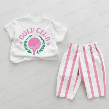 GOLF CLUB Baby Girls Pink Vertical Striped 2-piece Set - White&Pink - 2-3T - image 1