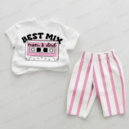 BEST MIX MOM & DAD Baby Girls Pink Vertical Striped 2-piece Set - White&Pink - 2-3T - image 1