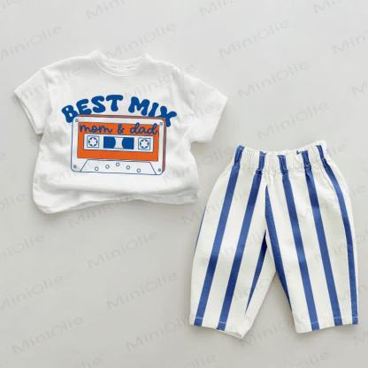 BEST MIX MOM & DAD Baby Blue Vertical Striped 2-piece Set - White&Blue - 2-3T - image 1