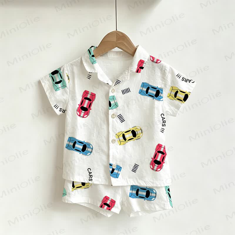 Toddler Boys Cars Print Shirt and Shorts 2-piece Set - White - 3-5T - image 1