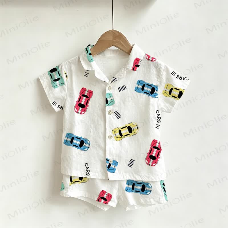 Toddler Boys Cars Print Shirt and Shorts 2-piece Set - White - 3-5T - image 1