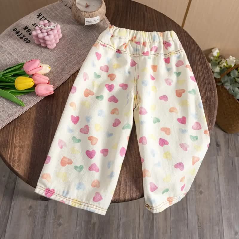 Toddler Baby Girls Beige Heart Print Pants - image 2