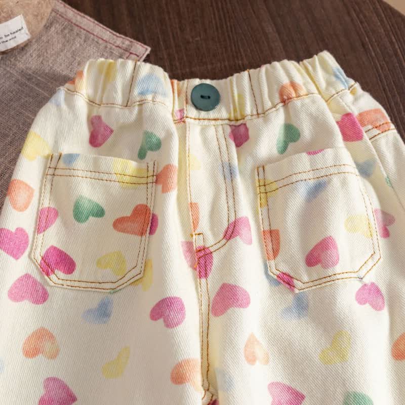 Toddler Baby Girls Beige Heart Print Pants - image 3