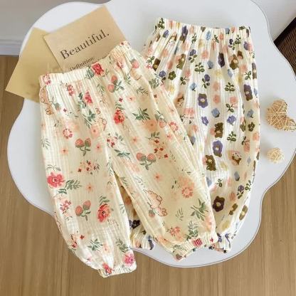 Toddler Baby Floral&Bear Print Summer Pants - image 1