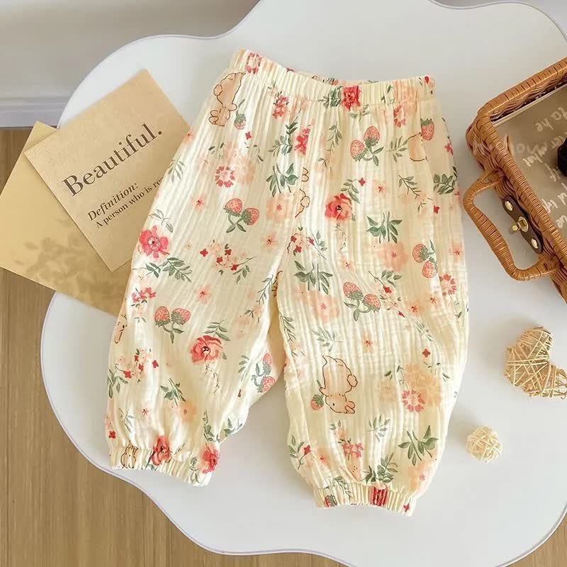 Toddler Baby Floral&Bear Print Summer Pants - Red - 4-5T - image 3