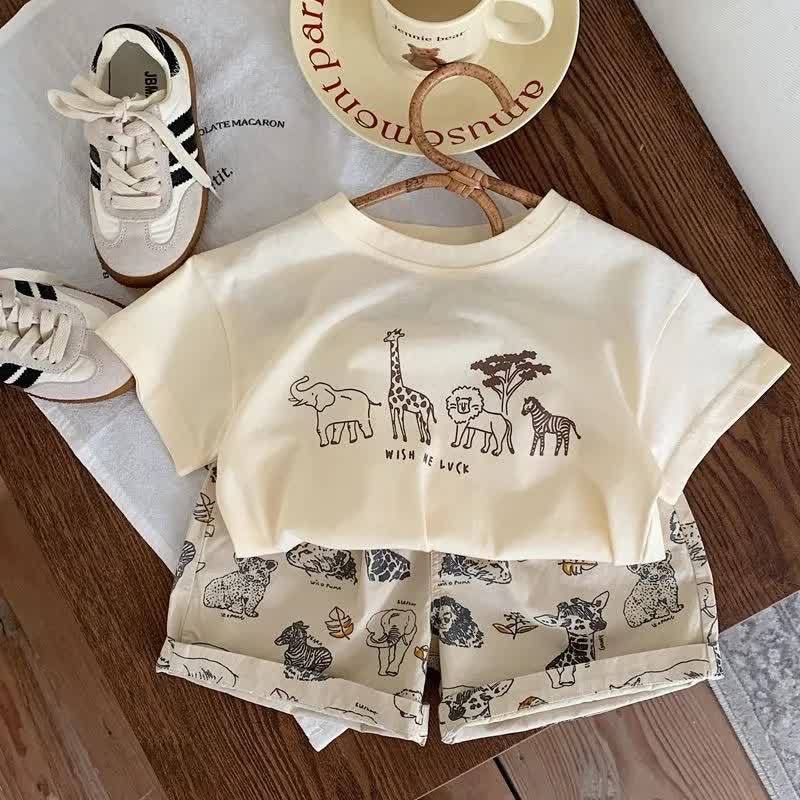 WISH ME LUCK Toddler Baby Animal Top and Shorts 2-piece Set - Beige - 6-7T - image 3