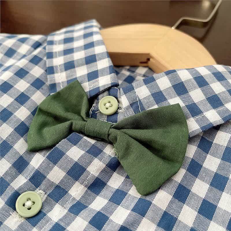 Toddler Baby Blue Gingham Bow Tie Top and Beige Pants 2-piece Set - image 5