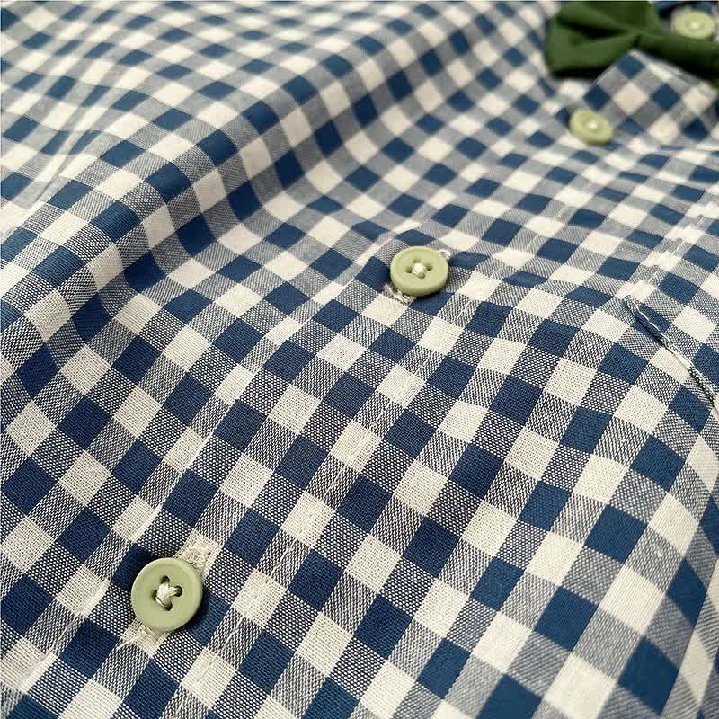 Toddler Baby Blue Gingham Bow Tie Top and Beige Pants 2-piece Set - image 7
