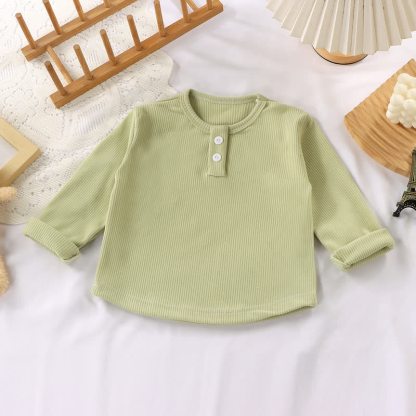 Toddler Baby Solid Color Ribbed Long Sleeve T-Shirt - Green - 10-11T - image 12