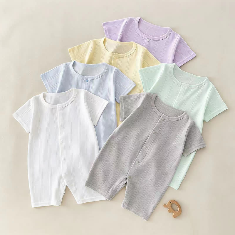 Baby Solid Color Short Sleeve Snap Front Pyjama Romper - image 1