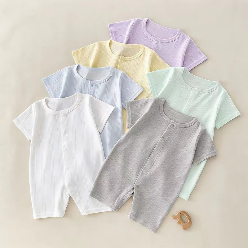 Baby Solid Color Short Sleeve Snap Front Pyjama Romper - image 1