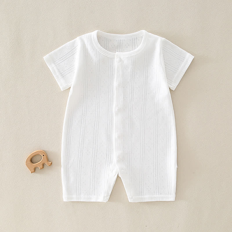 Baby Solid Color Short Sleeve Snap Front Pyjama Romper - White - 12-18M - image 2