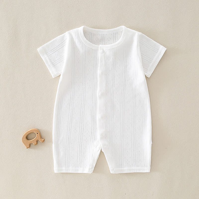 Baby Solid Color Short Sleeve Snap Front Pyjama Romper - White - 12-18M - image 2