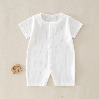 Baby Solid Color Short Sleeve Snap Front Pyjama Romper - White - 12-18M - image 2