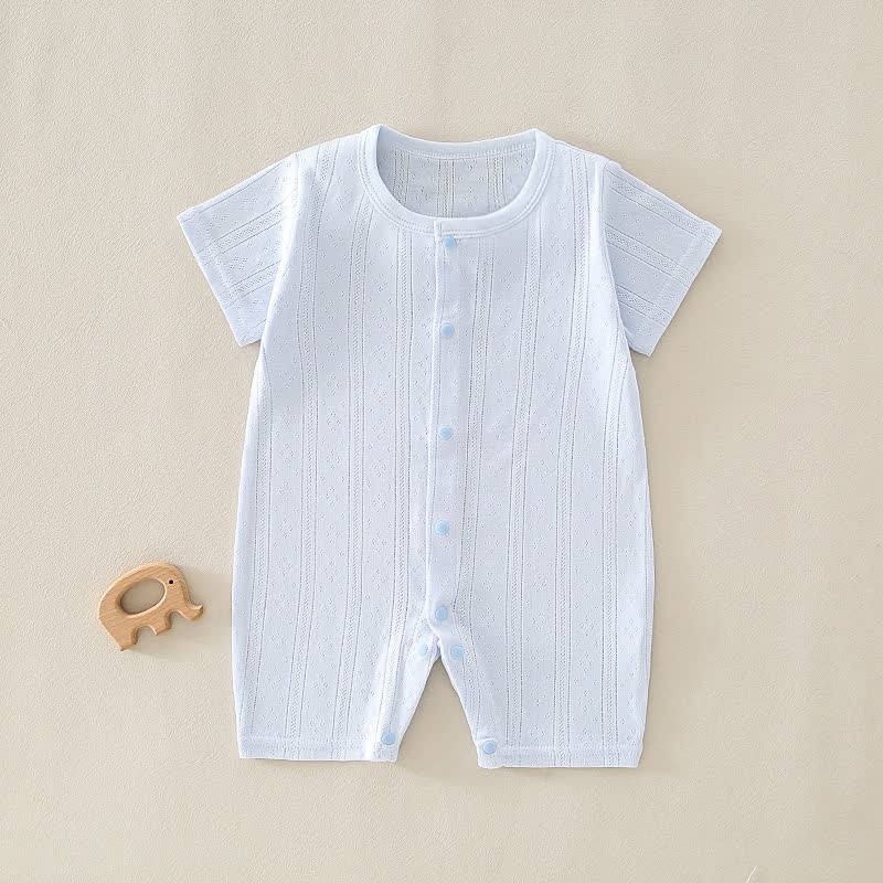 Baby Solid Color Short Sleeve Snap Front Pyjama Romper - Blue - 12-18M - image 4