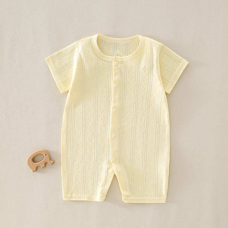 Baby Solid Color Short Sleeve Snap Front Pyjama Romper - Yellow - 12-18M - image 5