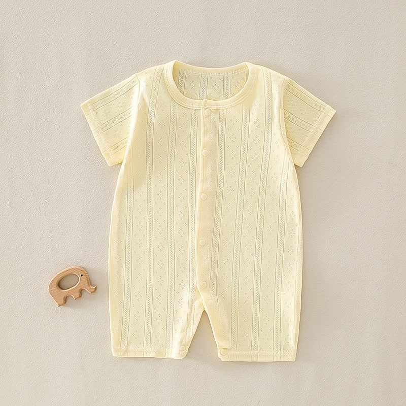 Baby Solid Color Short Sleeve Snap Front Pyjama Romper - Yellow - 12-18M - image 5