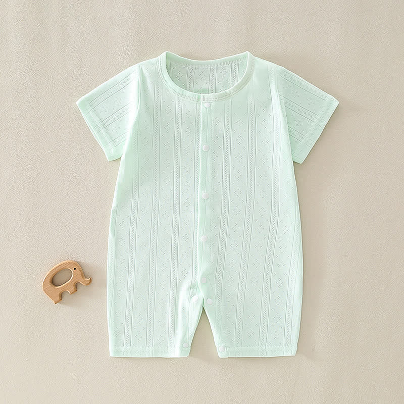 Baby Solid Color Short Sleeve Snap Front Pyjama Romper - Green - 12-18M - image 7