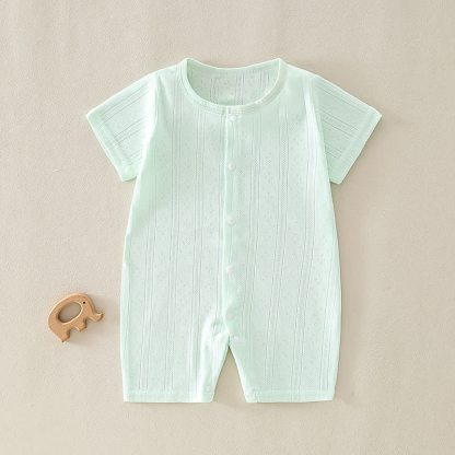 Baby Solid Color Short Sleeve Snap Front Pyjama Romper - Green - 12-18M - image 7