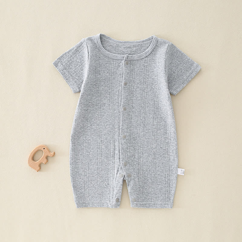 Baby Solid Color Short Sleeve Snap Front Pyjama Romper - Gray - 12-18M - image 9