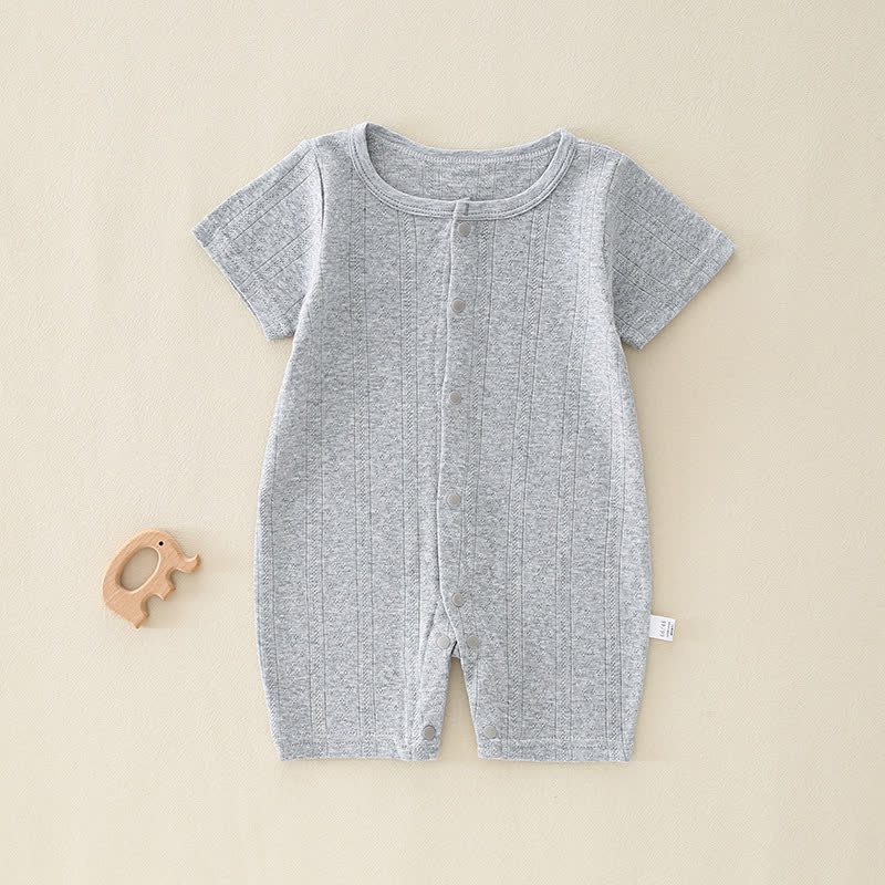 Baby Solid Color Short Sleeve Snap Front Pyjama Romper - Gray - 12-18M - image 9