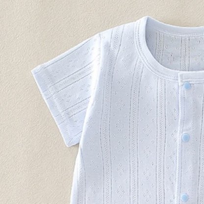 Baby Solid Color Short Sleeve Snap Front Pyjama Romper - image 11