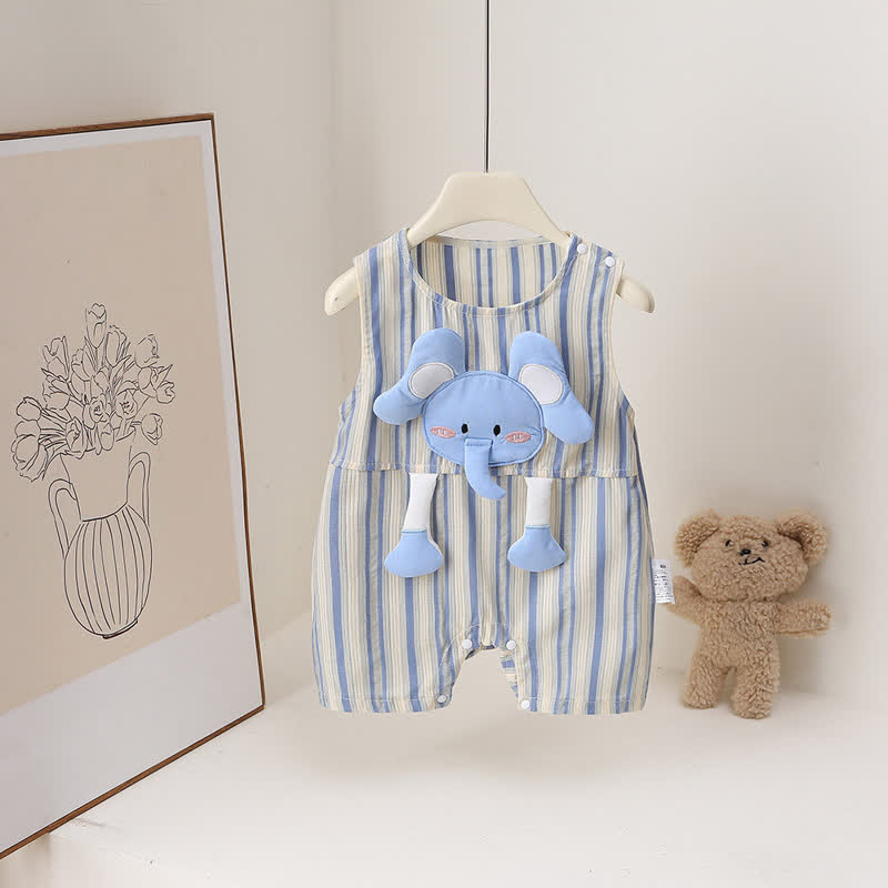 Baby Blue Elephant Applique Striped Sleeveless Romper - Blue - 18-24M - image 1