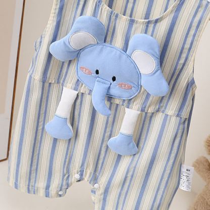 Baby Blue Elephant Applique Striped Sleeveless Romper - image 5