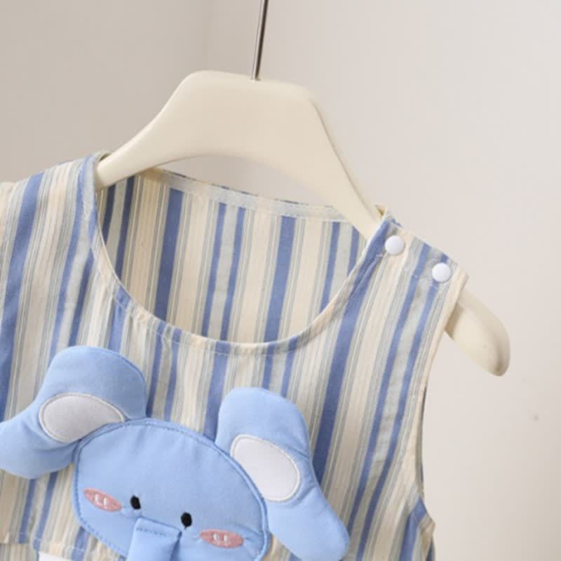 Baby Blue Elephant Applique Striped Sleeveless Romper - image 3