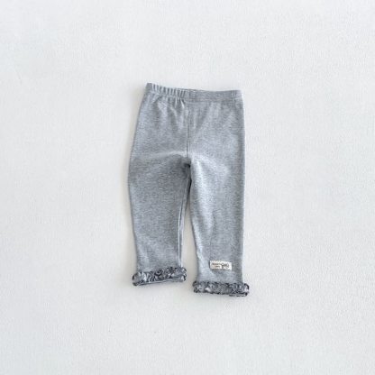 Toddler Baby Girl Solid Color/Striped Ruffle Hem Leggings - Gray - 6-7T - image 2