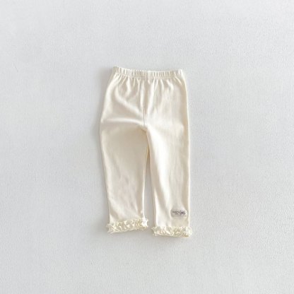 Toddler Baby Girl Solid Color/Striped Ruffle Hem Leggings - Beige - 6-7T - image 5