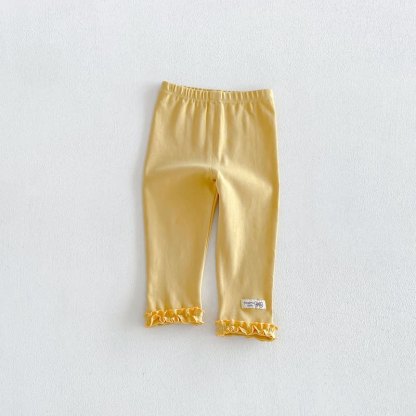 Toddler Baby Girl Solid Color/Striped Ruffle Hem Leggings - Yellow - 6-7T - image 4
